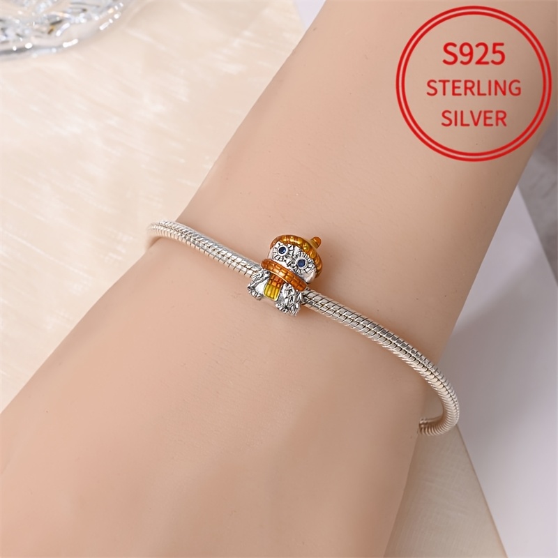925 Sterling Silver Autumn Owl Bead for Bracelet Making